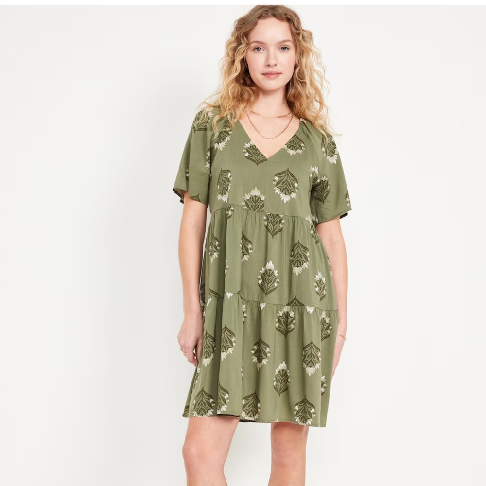 Old navy tiered olive print dress